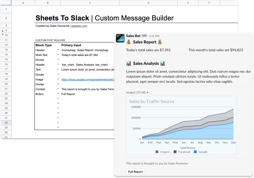 Visual post builder for Slack posts in Google Sheets